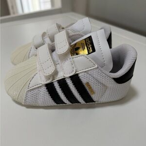 adidas Kids White, Black & Gold Superstar Velcro Sneaker